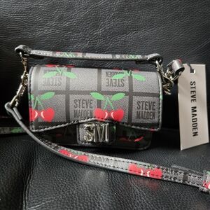 Steve Madden Black Cherry Print Mini Crossbody Bag